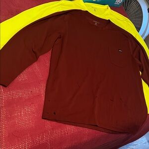 (2 PACK) bundle lot Dickies Men's Long-Sleeve Pocket Tee Maroon and Neon Yellow